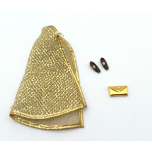 Vtg Topper Dawn #0814 All That Glitters Gold Mesh Cape Shoes Handbag Purse Set